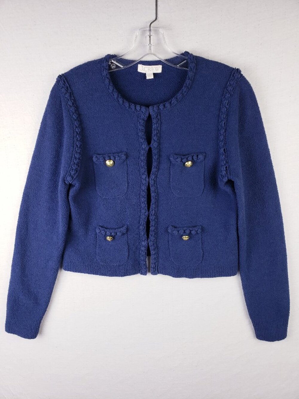 J Crew Odette Lady Jacket Cardigan Cotton Blend Boucle Blue size S Preppy